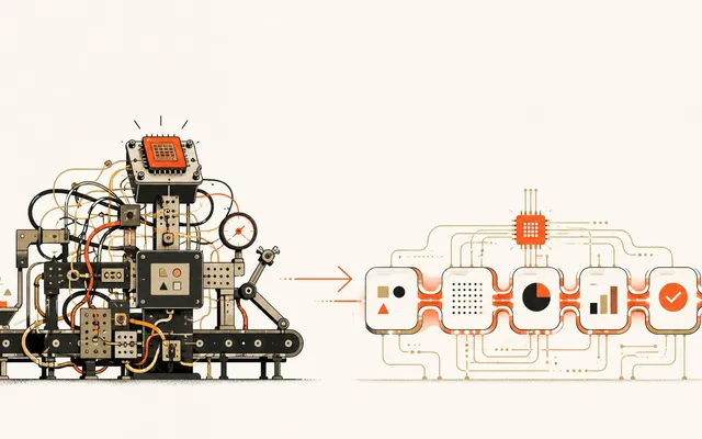 Illustration of workflows being redesigned around AI