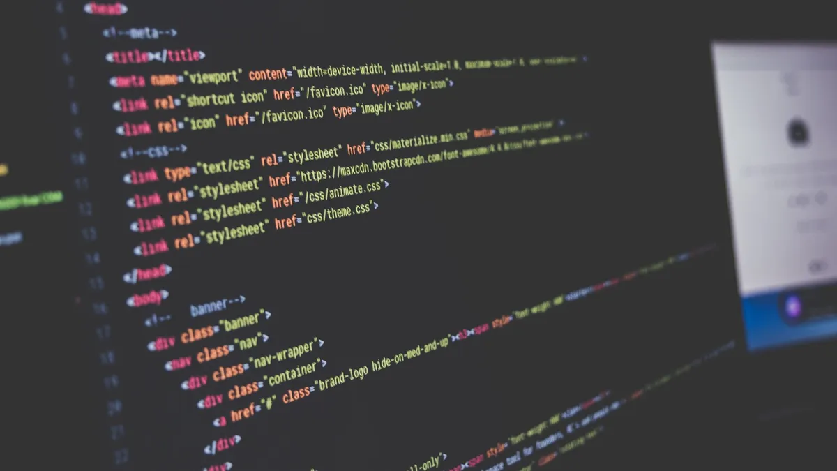 HTML and CSS code on a dark editor screen