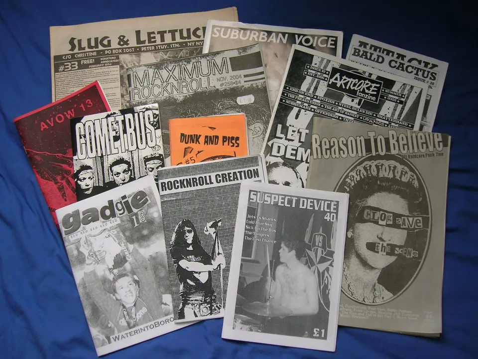 A pile of UK and US zines with photocopied covers